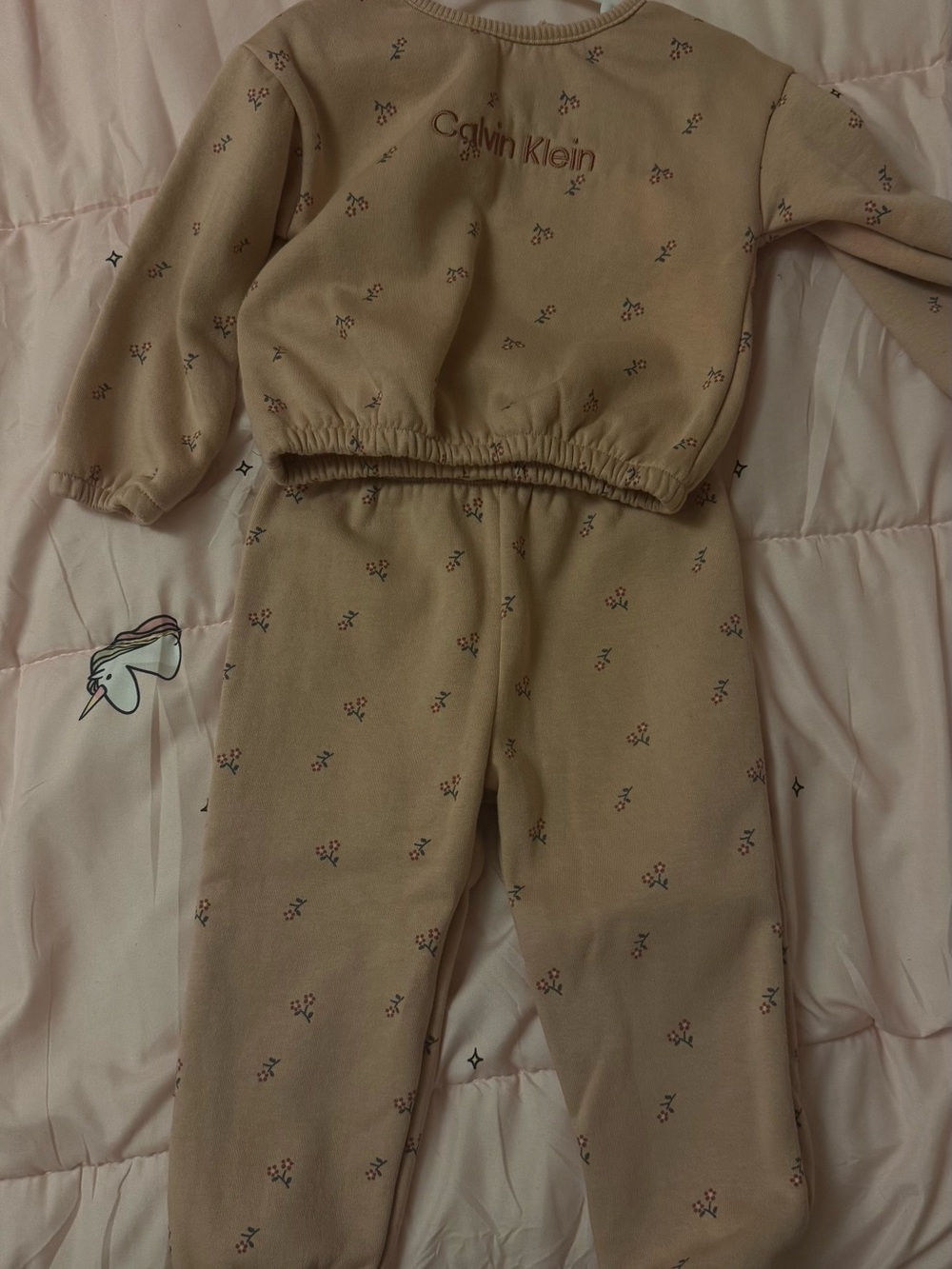 Calvin Klein Beige Floral-Print Kids Pajama Set